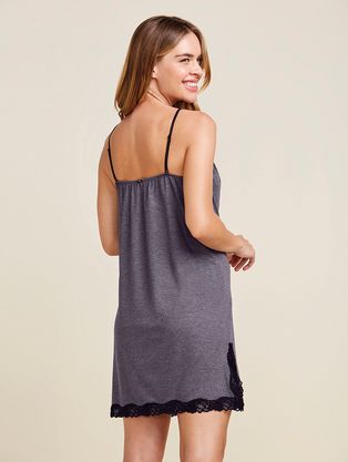 Camisola Alças Finas Em Viscose E Renda Moon Cinza Mescla Escuro