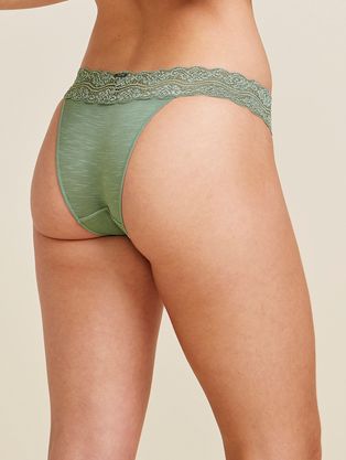 Calcinha Biquíni Em Modal E Detalhe Em Renda Verde Eucalipto