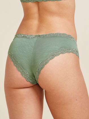 Calcinha Tanga Brasileira Em Modal E Detalhe Em Renda Verde Eucalipto