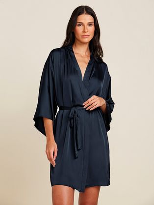 Robe Em Cetim Grace Azul Noturno