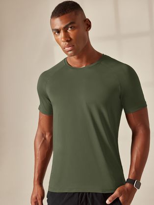 Camiseta Fitness Masculina Raglan Manga Curta Training Verde Croco