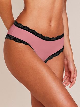 Calcinha Tanga Brasileira Em Microfibra E Renda Rosa Lotus