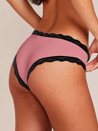 Calcinha Tanga Brasileira Em Microfibra E Renda Rosa Lotus