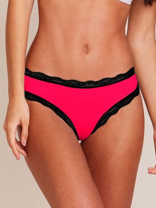 Calcinha Fio Dental Em Microfibra E Renda Pink Euforia