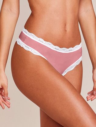 Calcinha Fio Dental Em Microfibra E Renda Rosa Cerejeira