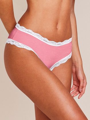 Calcinha Tanga Brasileira Em Microfibra E Renda Rosa Cerejeira