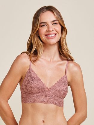 Sutiã Top Triângulo Com Bojo Removível Em Renda Rosa Collant Com Rose Gold