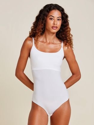 Body Alças Finas Em Microfibra Nude Branco