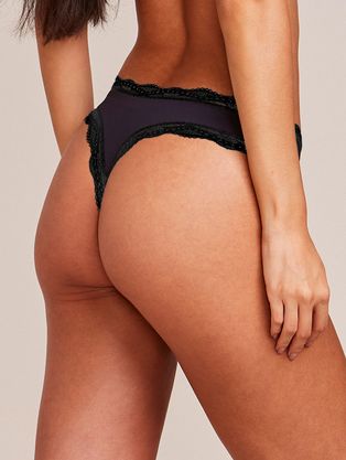 Calcinha Fio Dental Em Viscose E Renda Preto