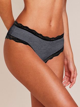 Calcinha Tanga Brasileira Em Viscose E Renda Mescla Escuro