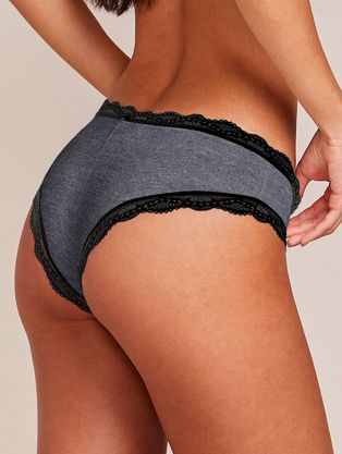 Calcinha Tanga Brasileira Em Viscose E Renda Mescla Escuro