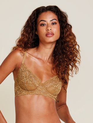 Sutiã Meia-taça Sem Bojo Com Aro Em Renda Na Sua Medida - Taça Dourado Ocre