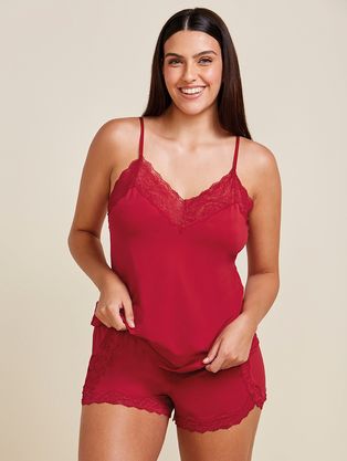 Short Doll Alças Finas Em Renda E Microfibra Love Stories Vermelho Zaire