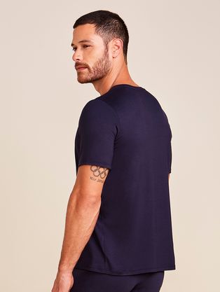 Camiseta Manga Curta Gola Careca Em Viscose Masculino Azul Marinho Indigo