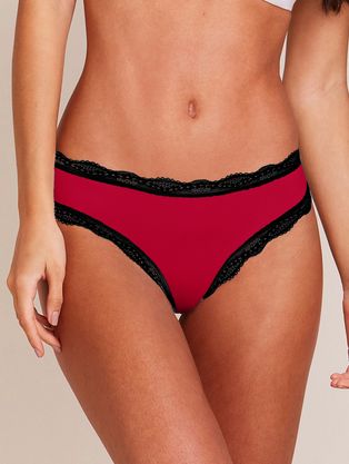 Calcinha Fio Dental Em Microfibra E Renda Vermelho Zaire