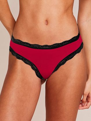 Calcinha Tanga Brasileira Em Microfibra E Renda Vermelho Divino