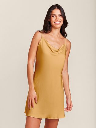 Camisola Alças Finas Em Cetim Grace Dourado Ocre