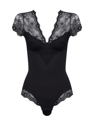 Body Modelador Em Renda E Microfibra Preto